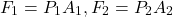 \[F_1 = P_1 A_1 , F_2 = P_2 A_2\]